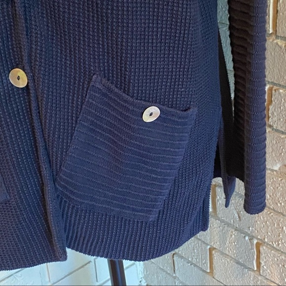 Margaret Winters Navy Tunic Cardigan Sweater  Button Artsy Boho Hooded Medium - Picture 2 of 10